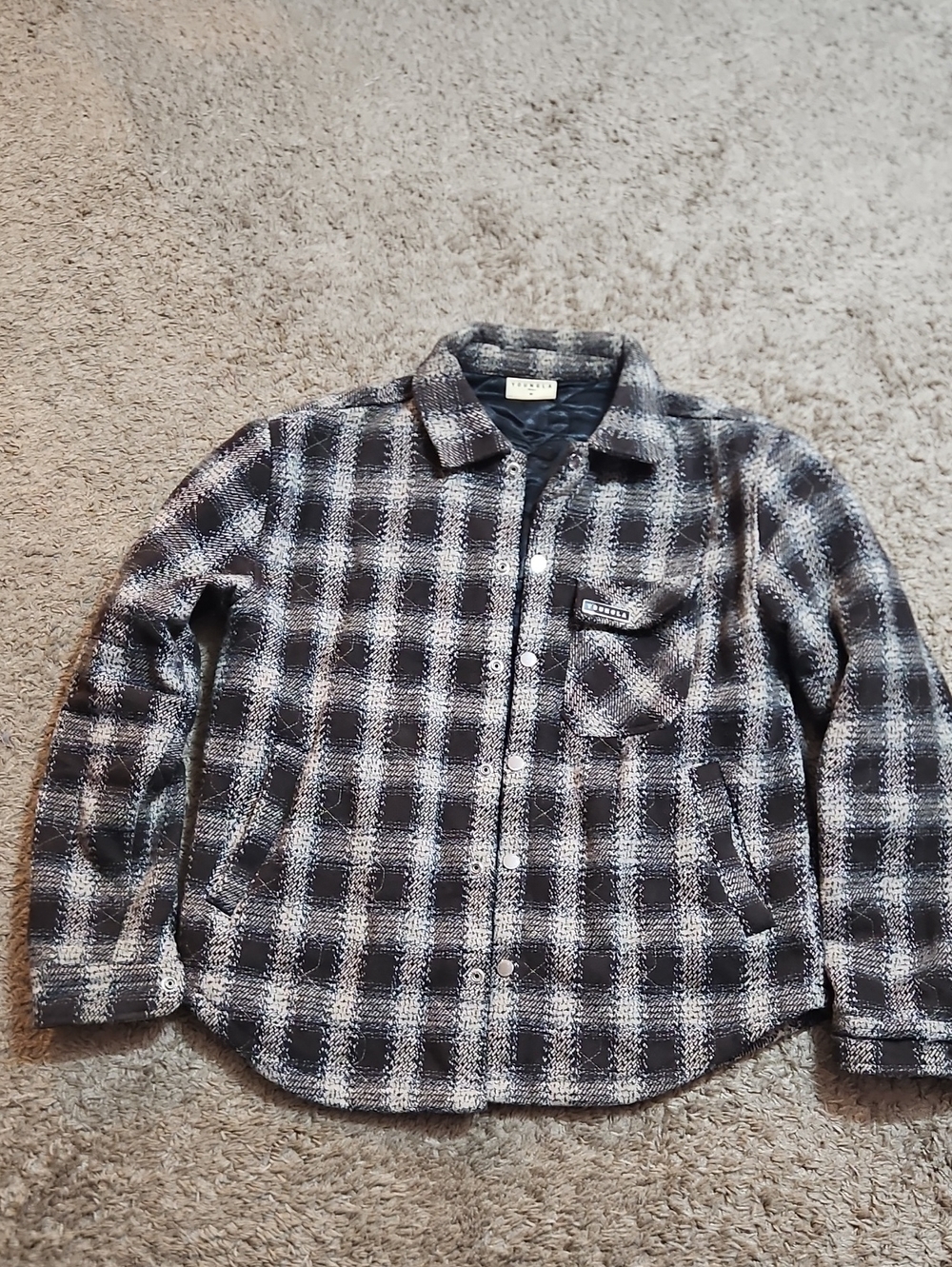 YoungLA Quilted Plaid Button-Up Jacket - Black & White